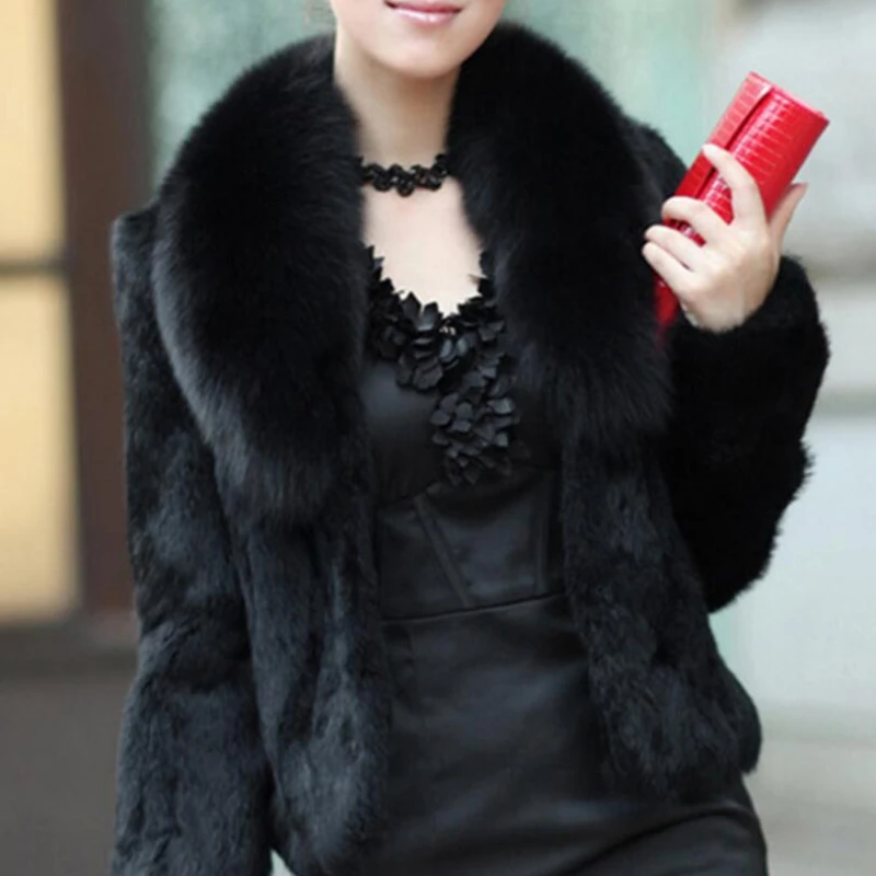 Women imitation fur tops fashion slim fur outwear Ladies short soft collar rabbit fur overcoats autumn winter
