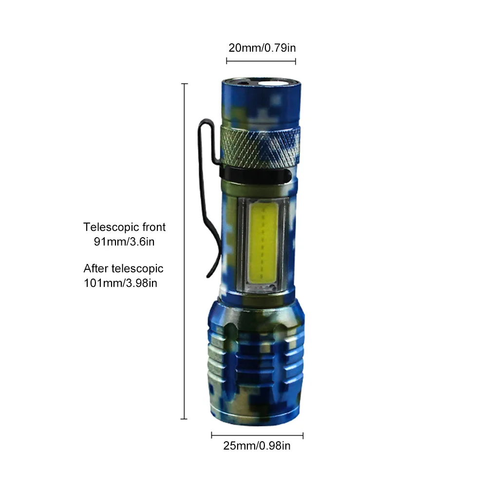 LED Flashlight High Power USB Rechargeable Torch Ultra Light with COB Side Light Portable Hiking Camping LED Flashlight