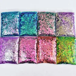 50G Mermaid Mixed Hexagon Shape Chunky Glitter Neon Nail Sequins Manicure Sparkly Flakes For Charms Polish Nail Art Decorations