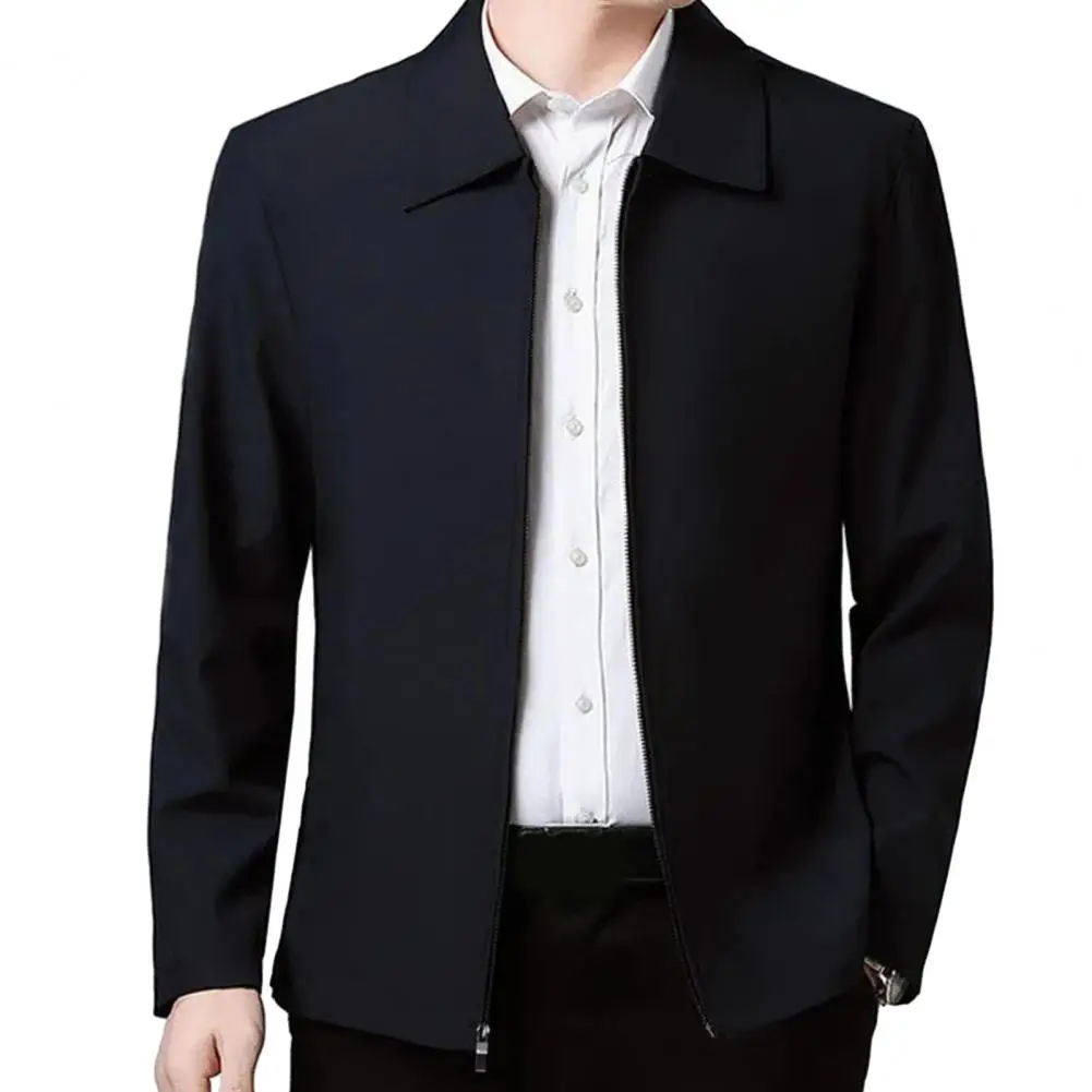 

Men Jacket Mid-aged Lapel Jacket Zipper Closure Straight Coat jaqueta masculina