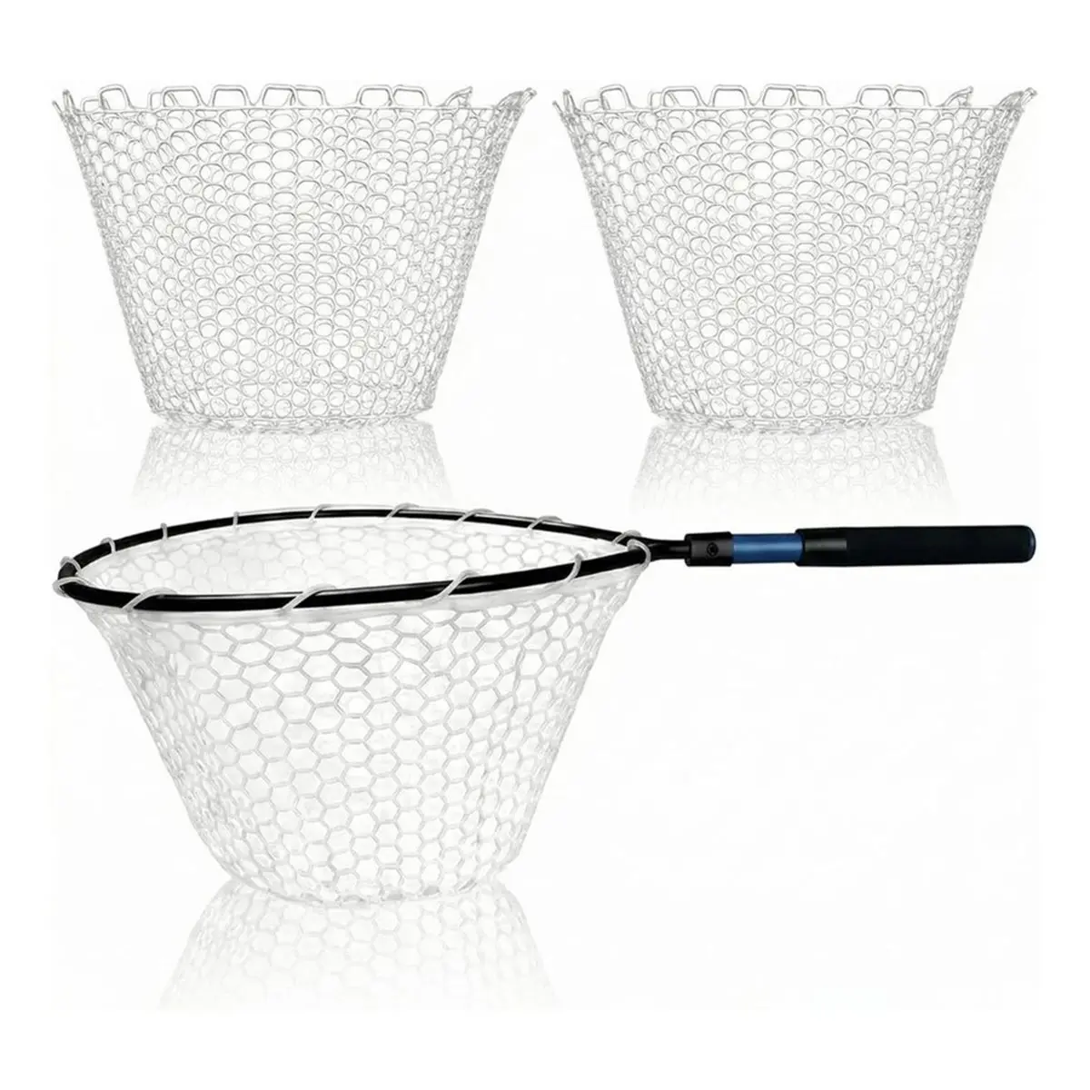 POPULAR-2Pcs Rubber Fishing Net Replacement Netting Without Handle Fly Fish Landing Nets Bag Foldable Rubber Mesh White