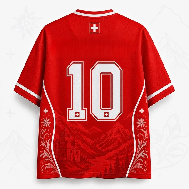 2026 Swiss Fan Uniform Football Print Breathable V-neck Mesh Football T-shirt Is A Must-have for Fans
