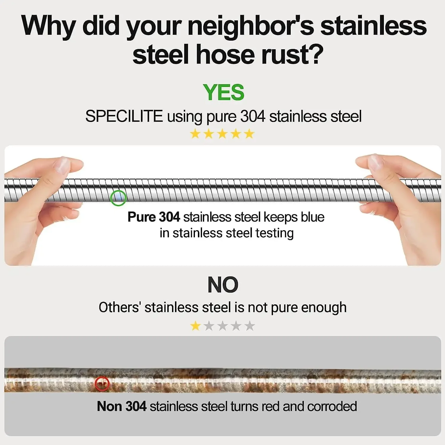 

XMSJ.200ft 304 Stainless Steel Garden Hose Metal, Heavy Duty Water Pipe with Nozzles for Yard, Outdoor - Flexible, Never Kink T