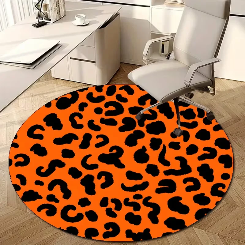 Bright Lime Green Leopard Round Rug Trendy Animal Print Circular Chair Floor Mat Non Slip Carpet Modern Bedroom Gaming Decor