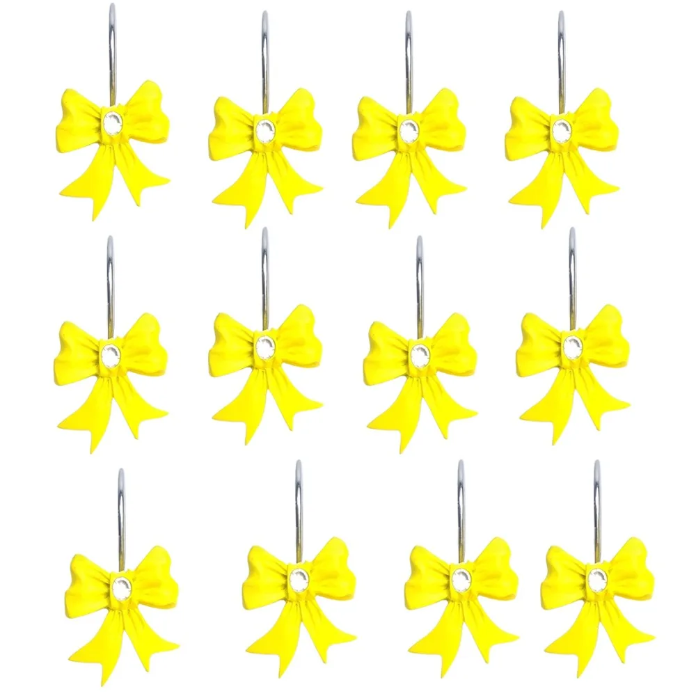 

12PCS Set Art Decors Durable Pink Bathroom Decor Resin Bow Knot Design Pink Bow Knot Hooks Lightweight Shower Rings Bathroom