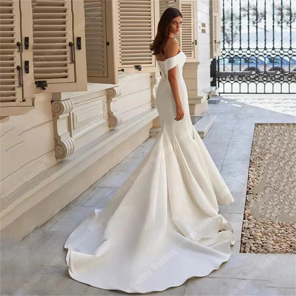 Robe de mariée sirène à manches longues pour femmes, robes de mariée simples élégantes, col en V sexy, hors de l'initiative, fesses rondes