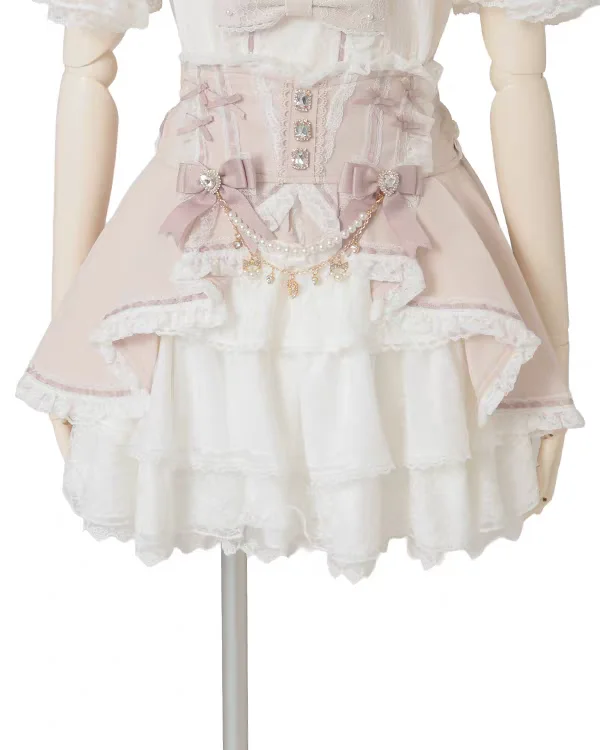 Falda japonesa nueva de otoño de dos piezas de imitación de cintura alta con forma de pastel, faldas elegantes con lazo de diamantes y cadena de Lolita, faldas cortas de princesa acampanadas