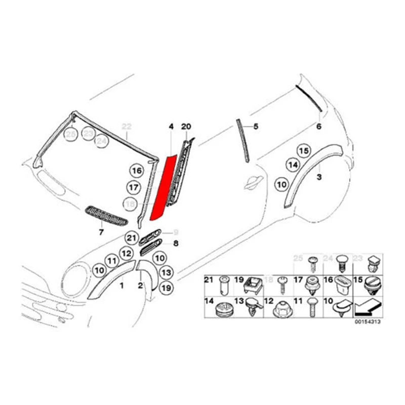 لوحة الكسوة على شكل عمود على الزجاج الأمامي الأيسر 51137128157   لسيارات BMW ميني كوبر R50 R52 R53 2001-2008 أجزاء غطاء الكسوة للنافذة