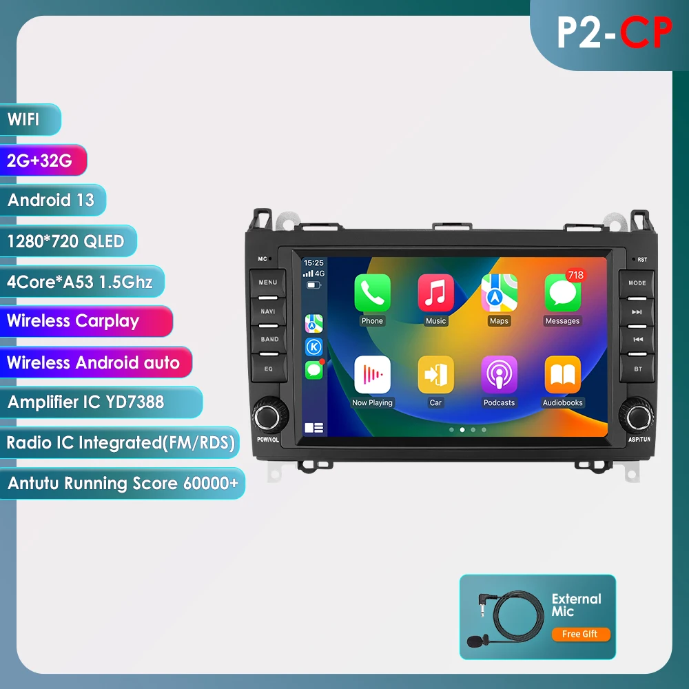 Hizpo 8 "CarPlay Android Auto Autoradio Voor Mercedes Benz AB Klasse B200 W169 W245 W906 Sprinter W639 Vito Viano 4G 2Din GPS 7862