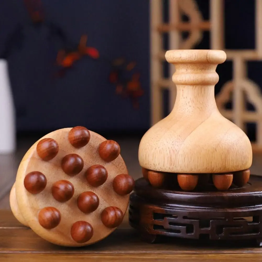 

12 Beads Wooden Mushroom Massager Eliminate Local Fat Slim Down Scalp Massage Brush Handheld Burrfree Acupoint Meridian Brush