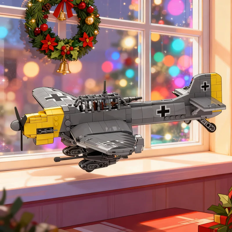 

639 PCS MOC Junkersed Ju-87 Stuka B-2 Classic WWII Bomber Aircraft Plane Model DIY Model Building Blocks Birthday Toys Gift