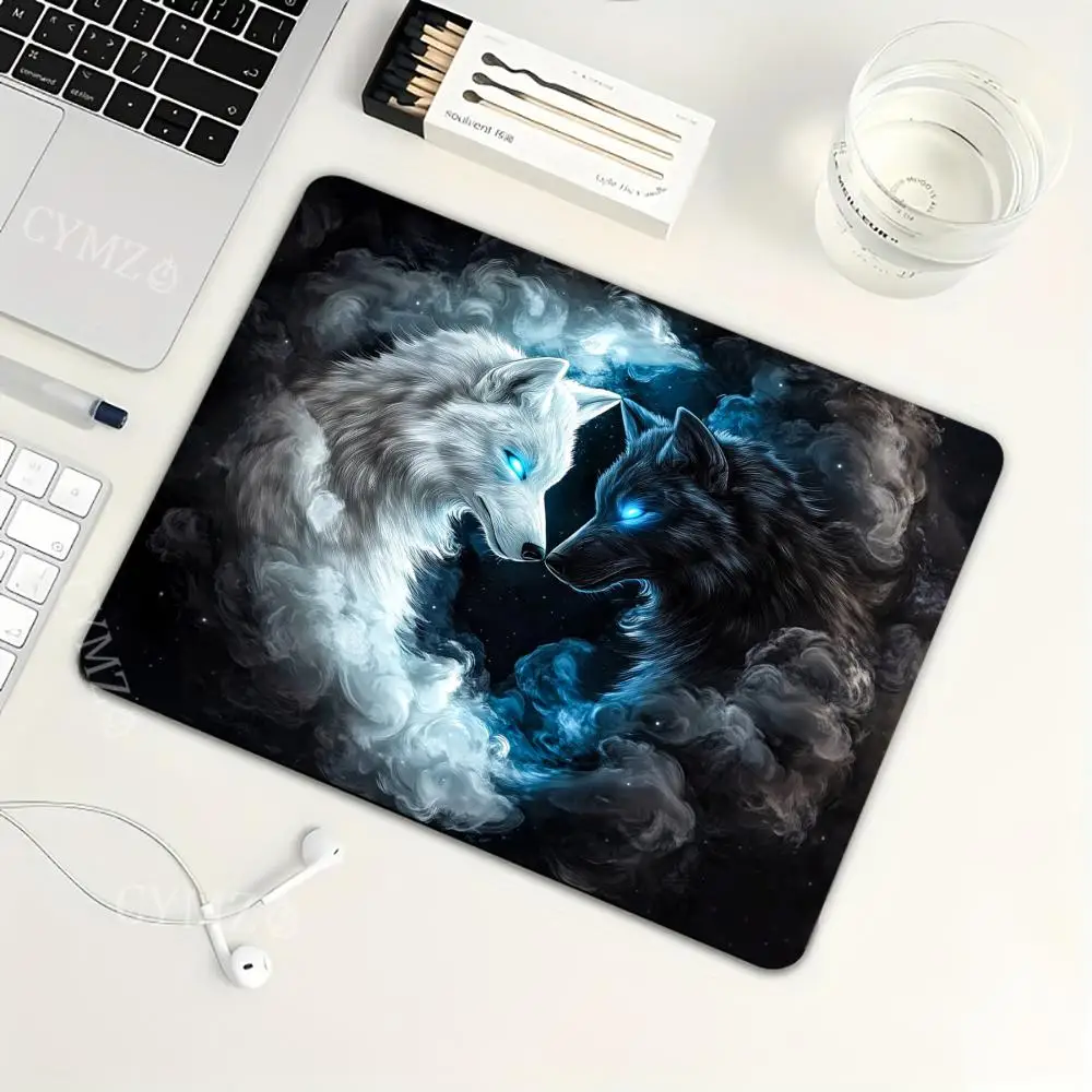 Yin Yang Tai Chi Wolf Small Mouse Pad Office Mat Non-Slip with Stitched Edge Desk Pad for Laptop Computer Home Portable