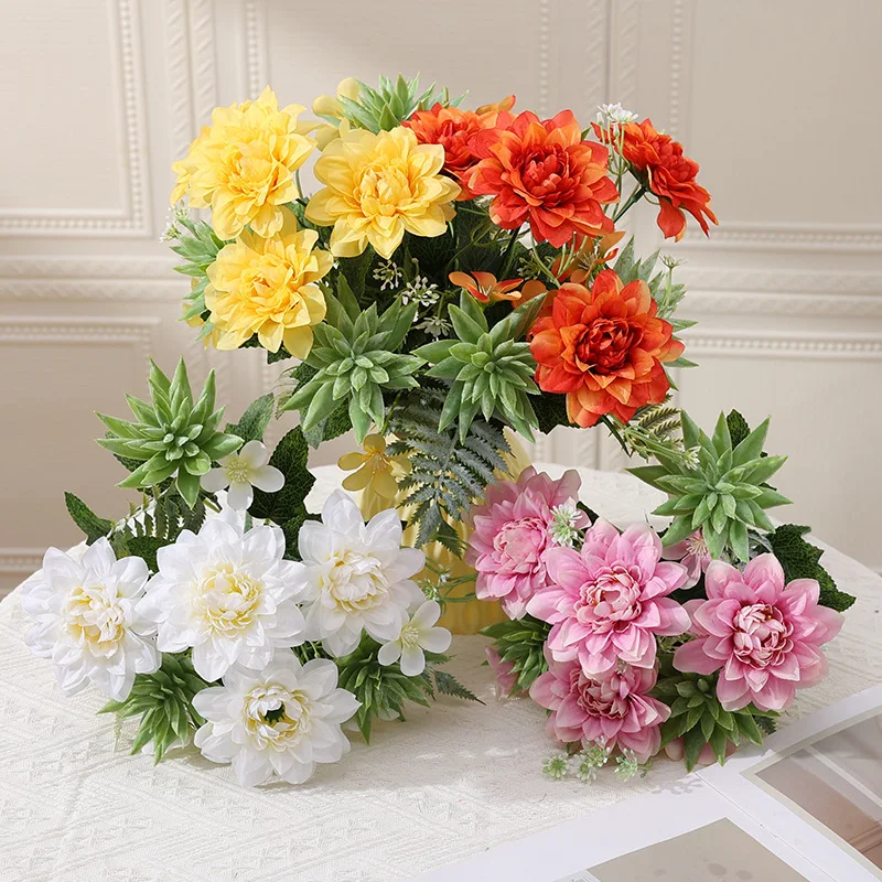 

Succulent dahlia simulation bouquet wedding festival family home decoration shooting fake flowers
