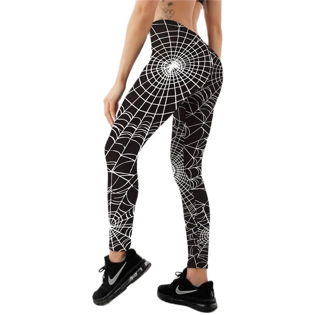 Halloween spider web print high elastic waist slim fit comfortable tight casual leggings for women holiday atmosphere