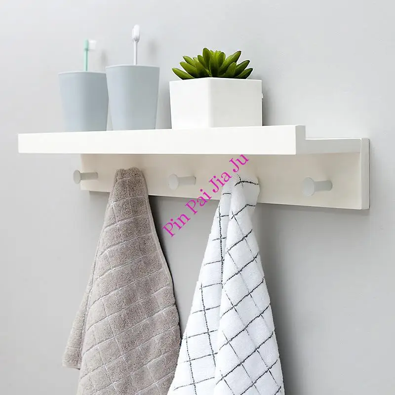 Multifunctional Bamboo Wall Rack Clothes Storage Rack Hook Towel Coat Hanger Key Chain Shelf Bedroom Hallway Decorative Shelf