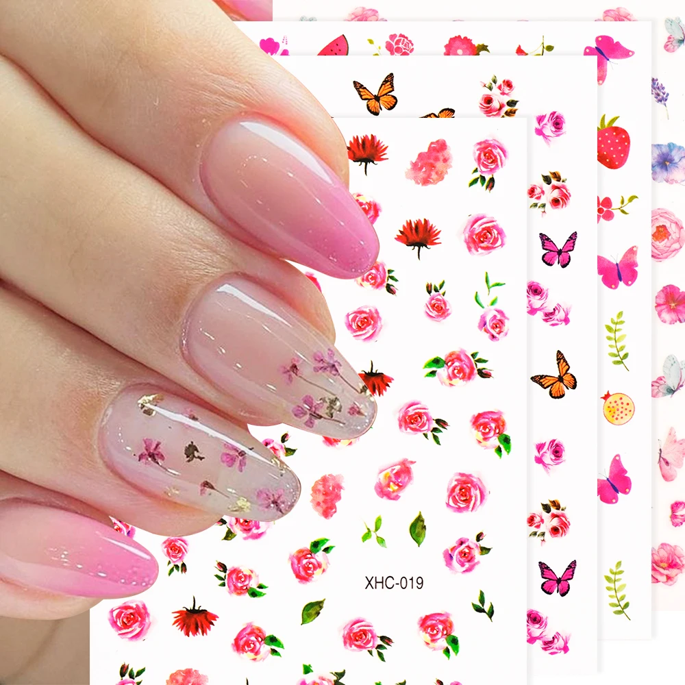 

16pcs Colorful Pink Blossom Nail Stickers Elegant Simple Floral Flower Decals Manicure 3D Adhesive Sliders Nail Art Decoration