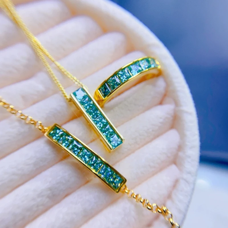 

Натуральные комплекты ювелирных изделий из муассанита для женщин, кольца, браслет, кулон, серебро 925 пробы, роскошные драгоценные камни, позолота 18 карат, бесплатная доставка