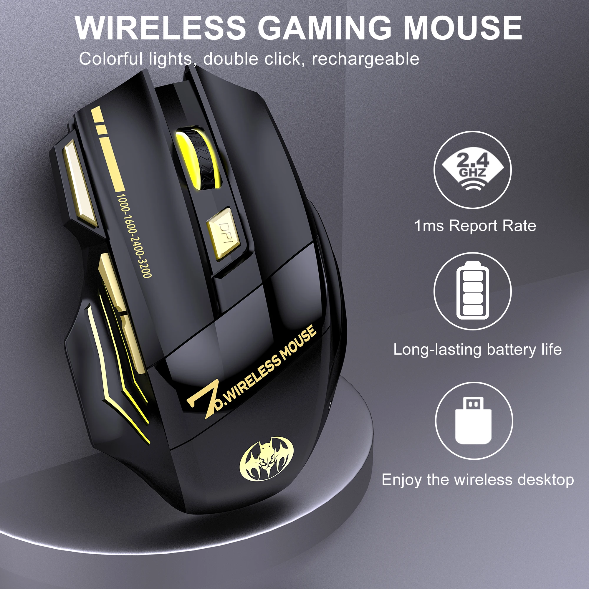 Wireless 2.4G wireless mouse, luminous mouse, game office portable, 3600DPI