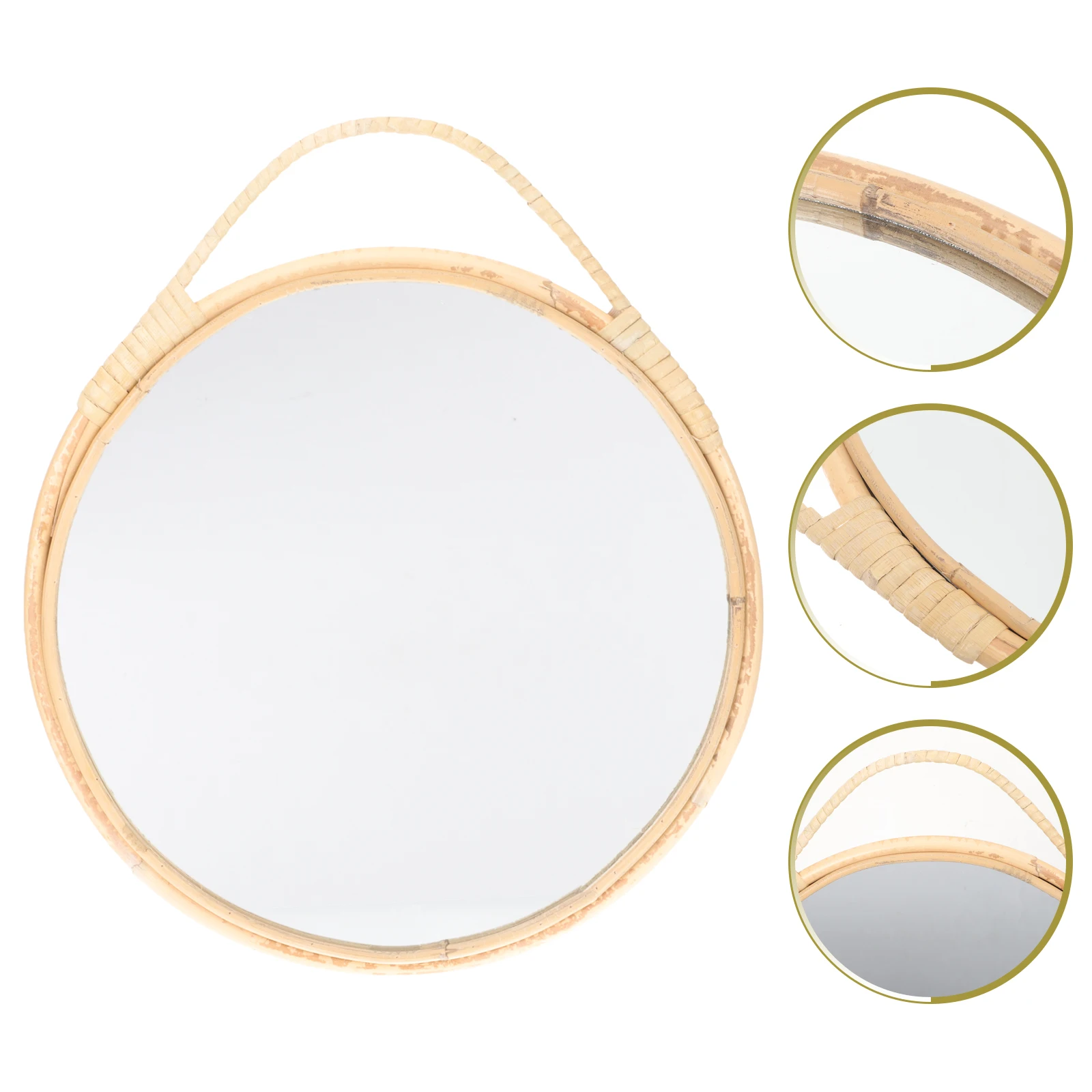 

Rattan Decorative Mirror Wall Mounted Vanity Hanging Mirrors for Bathroom Glass Make up
