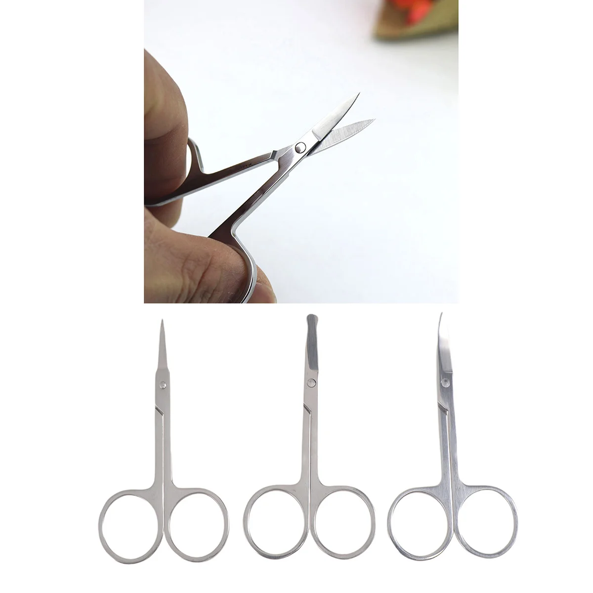 3 قطعة مقص احترافي لشعر الأنف والحواجب مجموعة من الفولاذ المقاوم للصدأ ماكينة تشذيب مقاومة للصدأ لتصفيف الوجه بحافة ناعمة #2