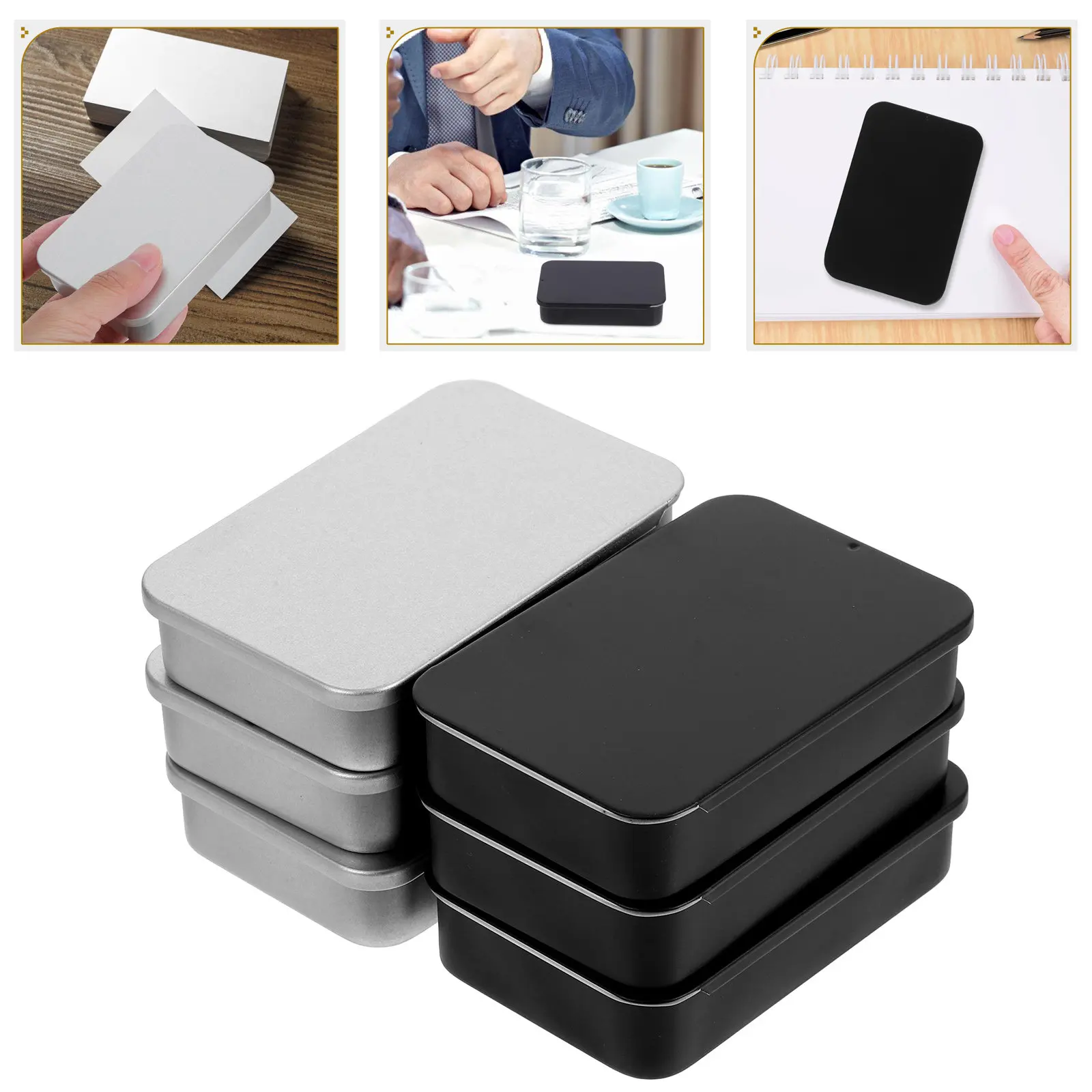 6Pcs Metal Card Organizer Compact Push Pull Credit Id Business Business Card Storage Box Metal Storage Box Toothpick Holder