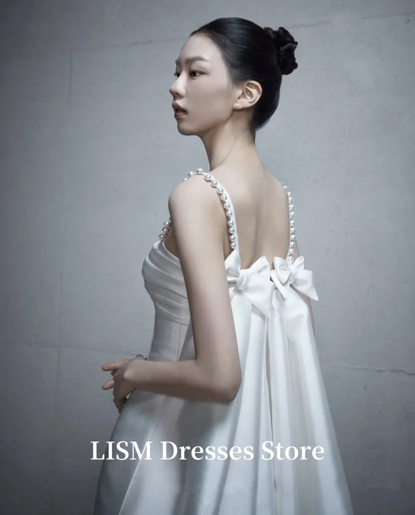 LISM Sweetheart A-Line 한국 웨딩 드레스 Strapless 맞춤형 실크 새틴 우아한 신부 가운 결혼식 드레 사진 촬영