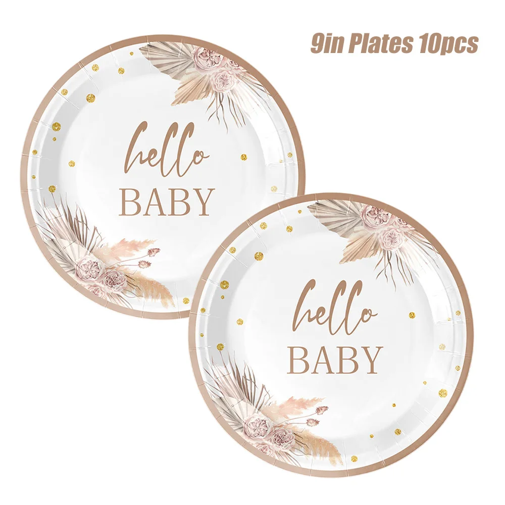 Hello Baby Geschlechts-Enthüllungs-Party-Zubehör Einweggeschirr Pappteller Becher Servietten Babyparty Junge Mädchen Geburtstagsdekoration – Detail 2
