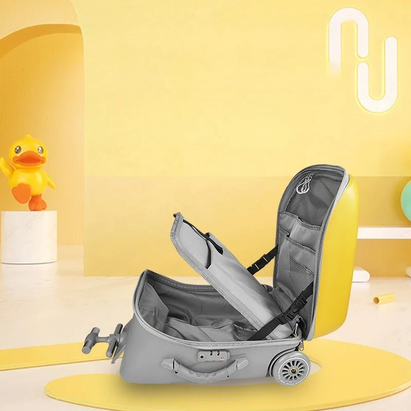 Nuevo equipaje para niños con diseño de asiento portátil para maleta de mano para niños, cubierta de carrito de moda, equipaje de 20 pulgadas, caja