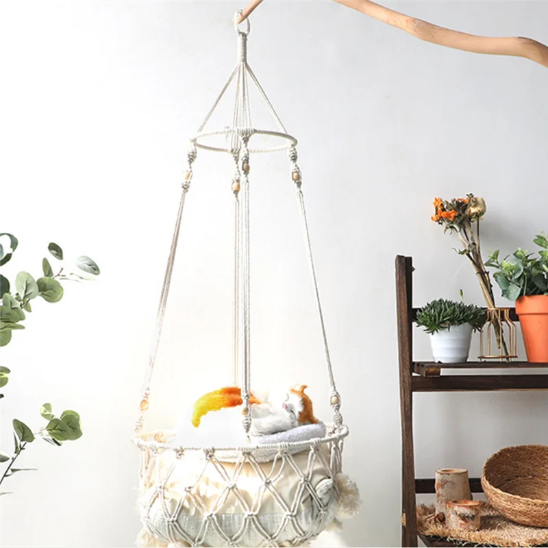 

AD-Bohemian Woven Cat's Nest Hammock European Net Bag Hanging Cat Hanging Basket Swing