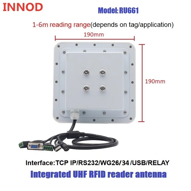 5-6m Uhf Rfid Reader with LED Green Light RS232 WG26 USB RELAY Ethernet for Vehicle Management