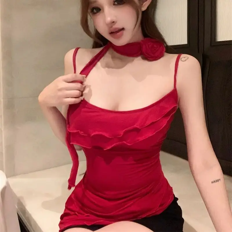 Irregular sleeveless camisole summer new style ruffle waist slim short hot girl top