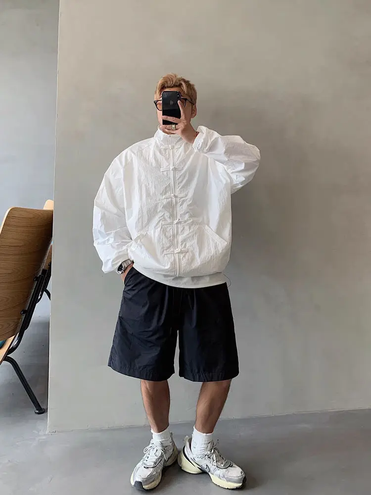 Ретро китайский сарафан на пуговицах с воротником-стойкой, мужская повседневная летняя солнцезащитная одежда, весенне-осенняя свободная посадка, чистый цвет