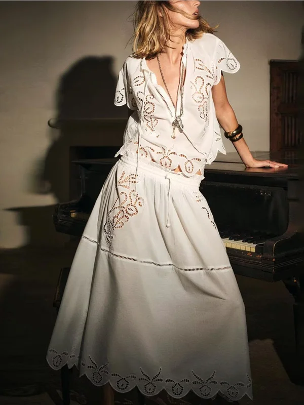 

Длинная юбка с вышивкой, женская новинка лета 20225, полиэфирное волокно и груша, подходит для дизайна со средней талией