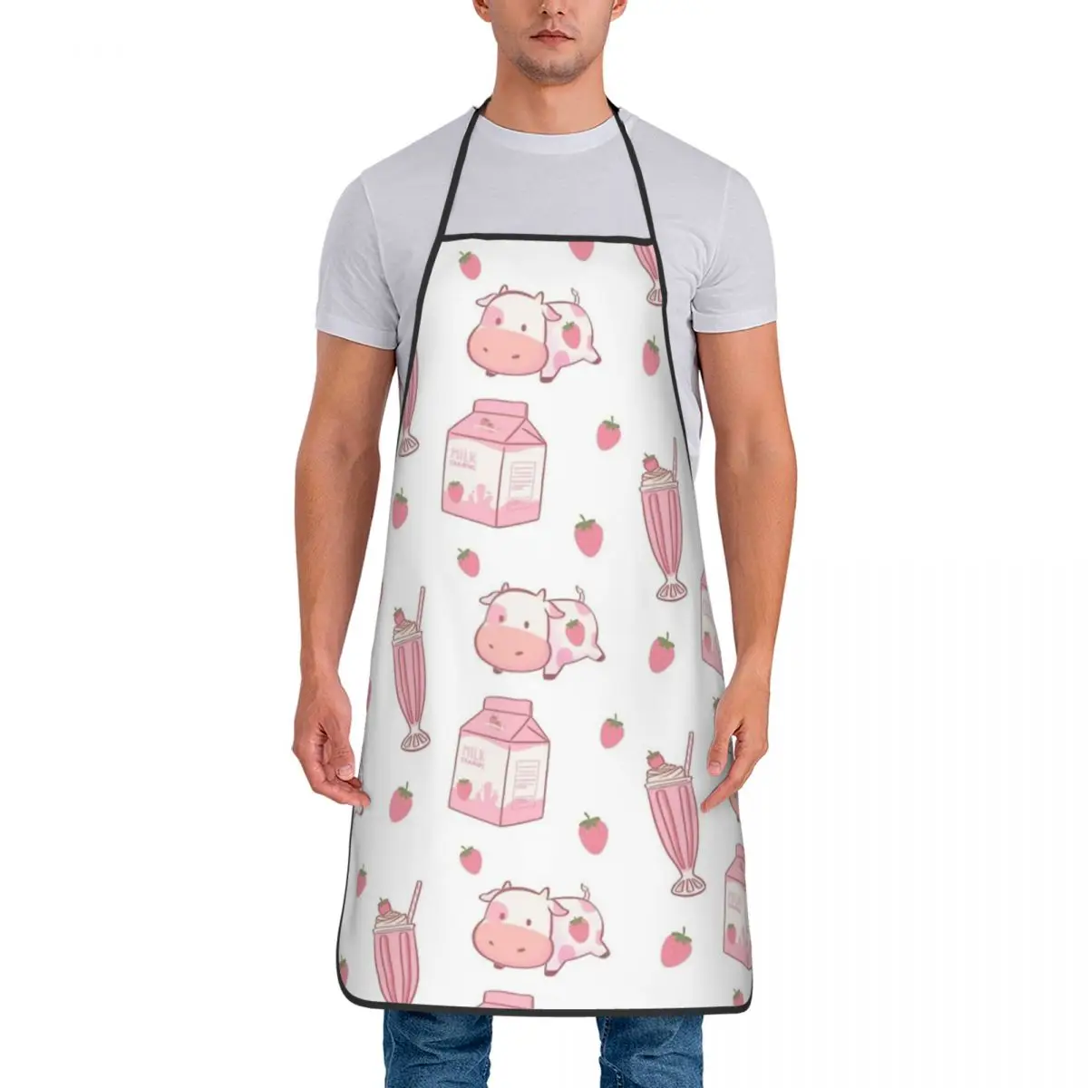 Funny Milk Cow Cooking Master Bib Aprons Men Women Unisex Kitchen Chef Strawberry Tablier Cuisine for Cooking Baking Gardening