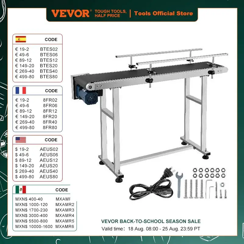 

VEVOR 150 CM PVC Conveyor Belt Machine 59''x 7.8'' With Stainless Steel Adjustable Guardrail for Automatic Electrical Industrial