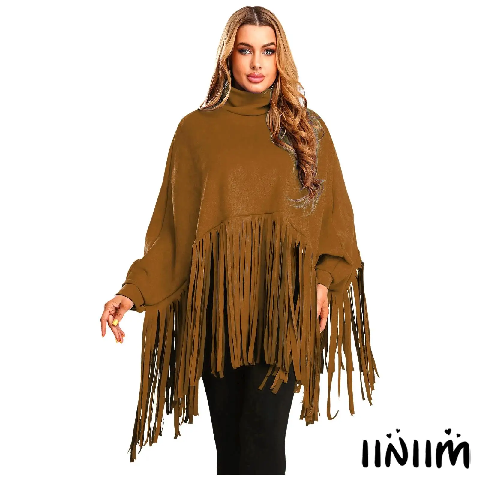 

Womens Western Retro Pullover Cape with Tassel Trim And Adjustable Sleeve Options Cowgirl Cloak Top for Club Parties Streetwear