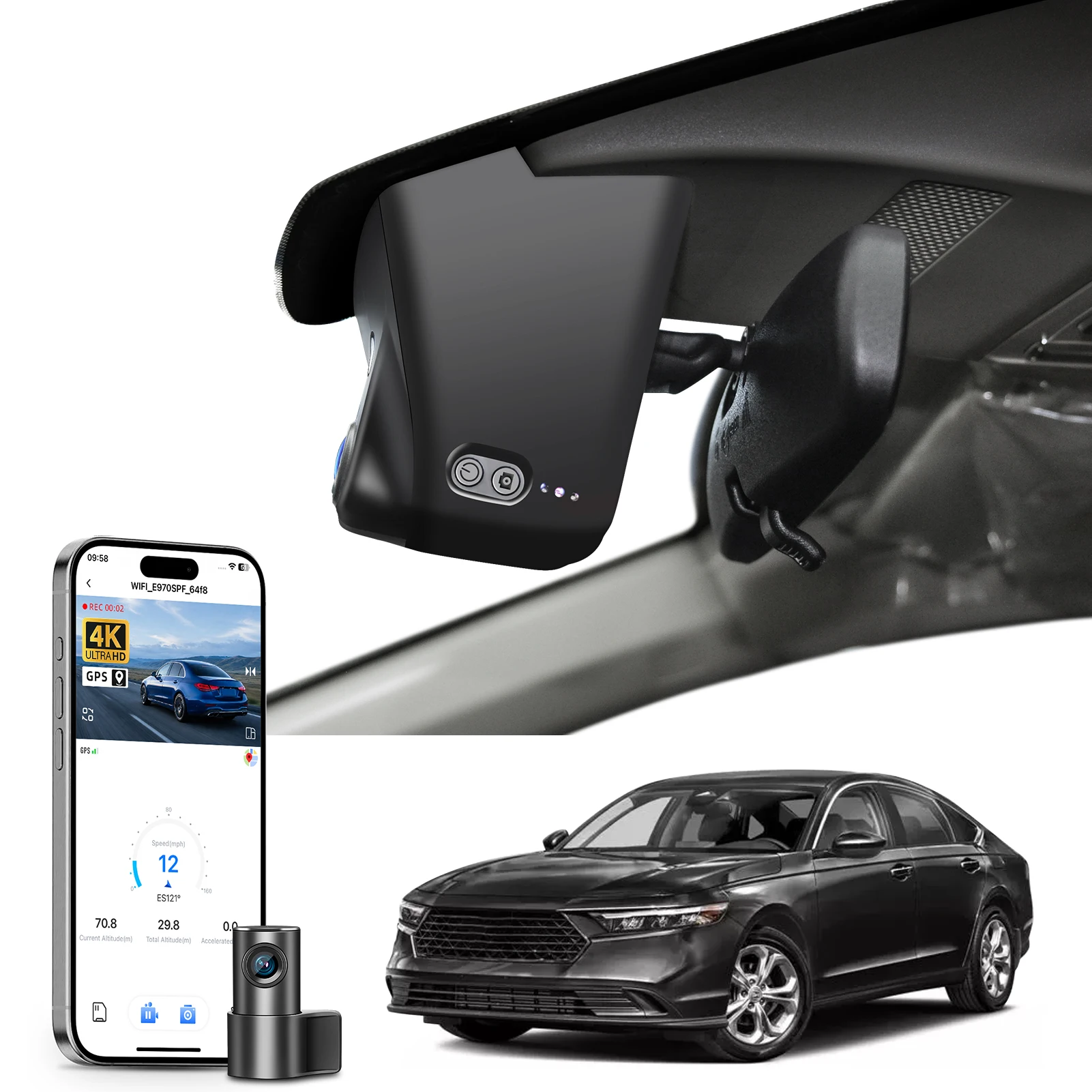 Mangoal WiFi & APP GPS 4K Dash Cam For Honda 11th Gen Accord & Accord Hybrid Dash Car Camera 2023-2026 Plug and Play