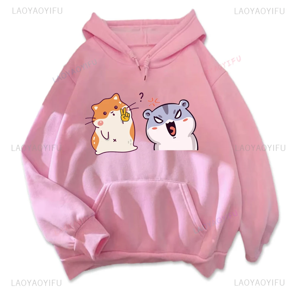 Funny Photo of Hamsters and Angry Hamsters Woman Graphic Hddoie Kawaii Cartoon Autumn and Winter Drop Shoulder Outdoor Pullover