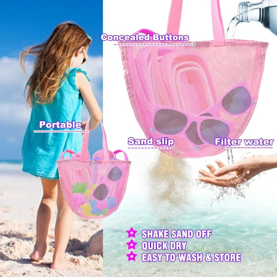 Moldes de arena para playa, juguetes para niñas de 24 años, cubo de arena plegable, juguetes, palas rosas, gafas de sol y malla para 35 años O