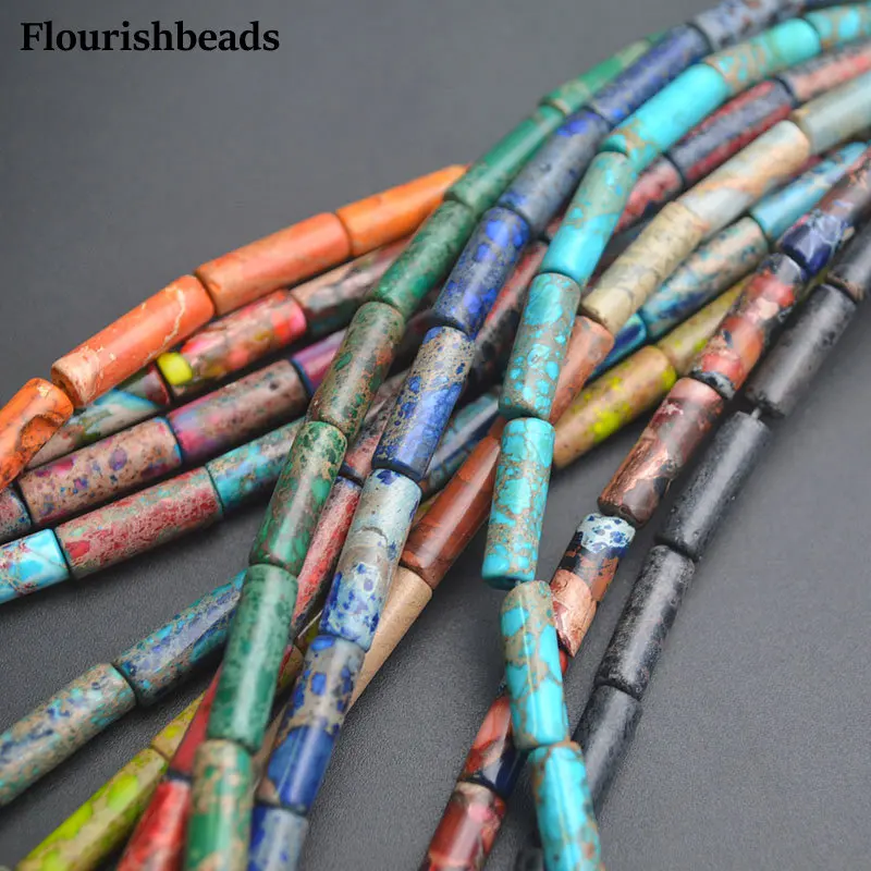 5strands Beautiful Color Natural Ocean Sea Sediment Impression Jasper 4X13mm Cylinder Round Tube Beads For Necklace making
