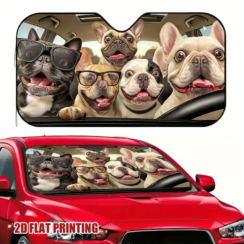 

1 шт. солнцезащитный козырек для автомобиля с французским бульдогом и модными очками - прочный чехол на лобовое стекло для дорожных поездок, подходит для стильного автомобиля Acc