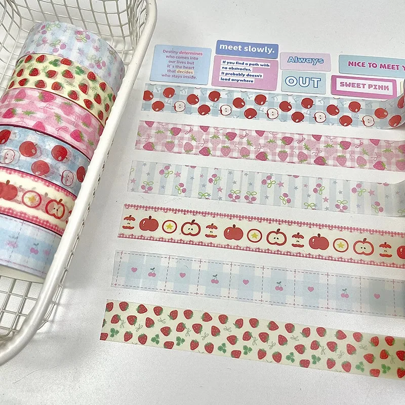 6pc Kawaii Fruit Washi Tape Set for Journaling and Stationery