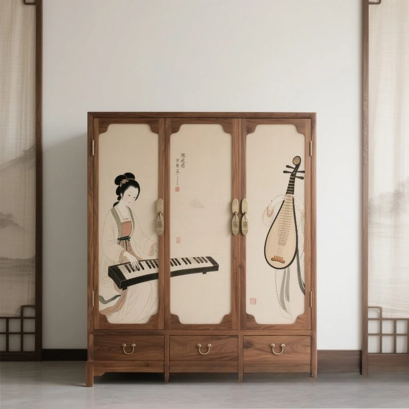 Chinese solid wood wardrobe household bedroom locker modern simple storage cabinet