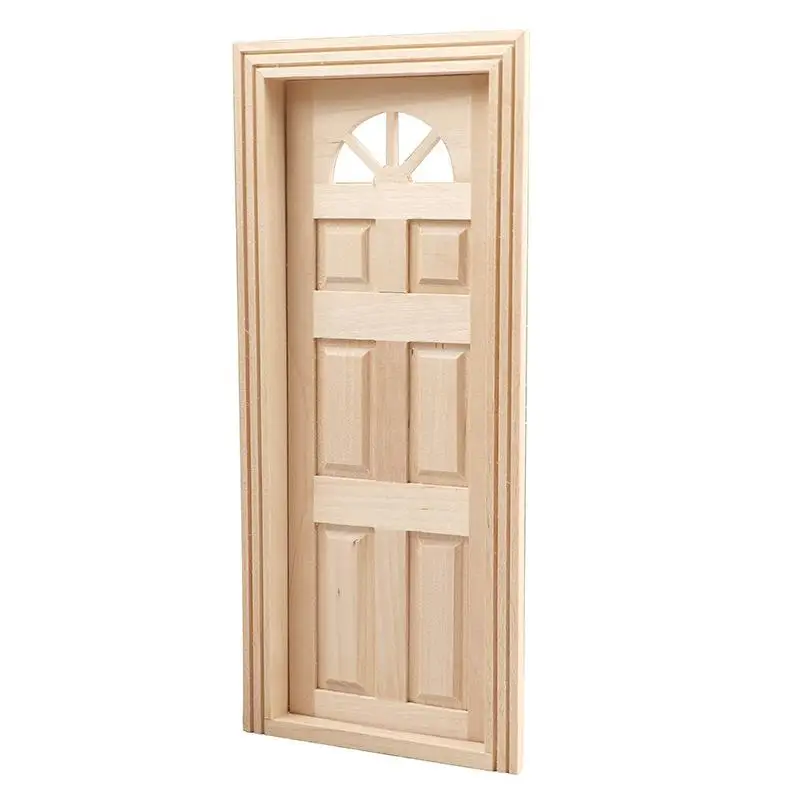 1 Set Unfinished Wood 6-Panel Door Furniture for 1/12 Dolls House, Miniature Fairy Garden Decoration Accessories