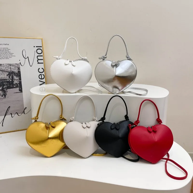 

Luxury Brand Heart Shape Small Crossbody Bag for Women's PU Sling Purse Ladies Quality Solid Love Phone Bag Designer Mini Wallet
