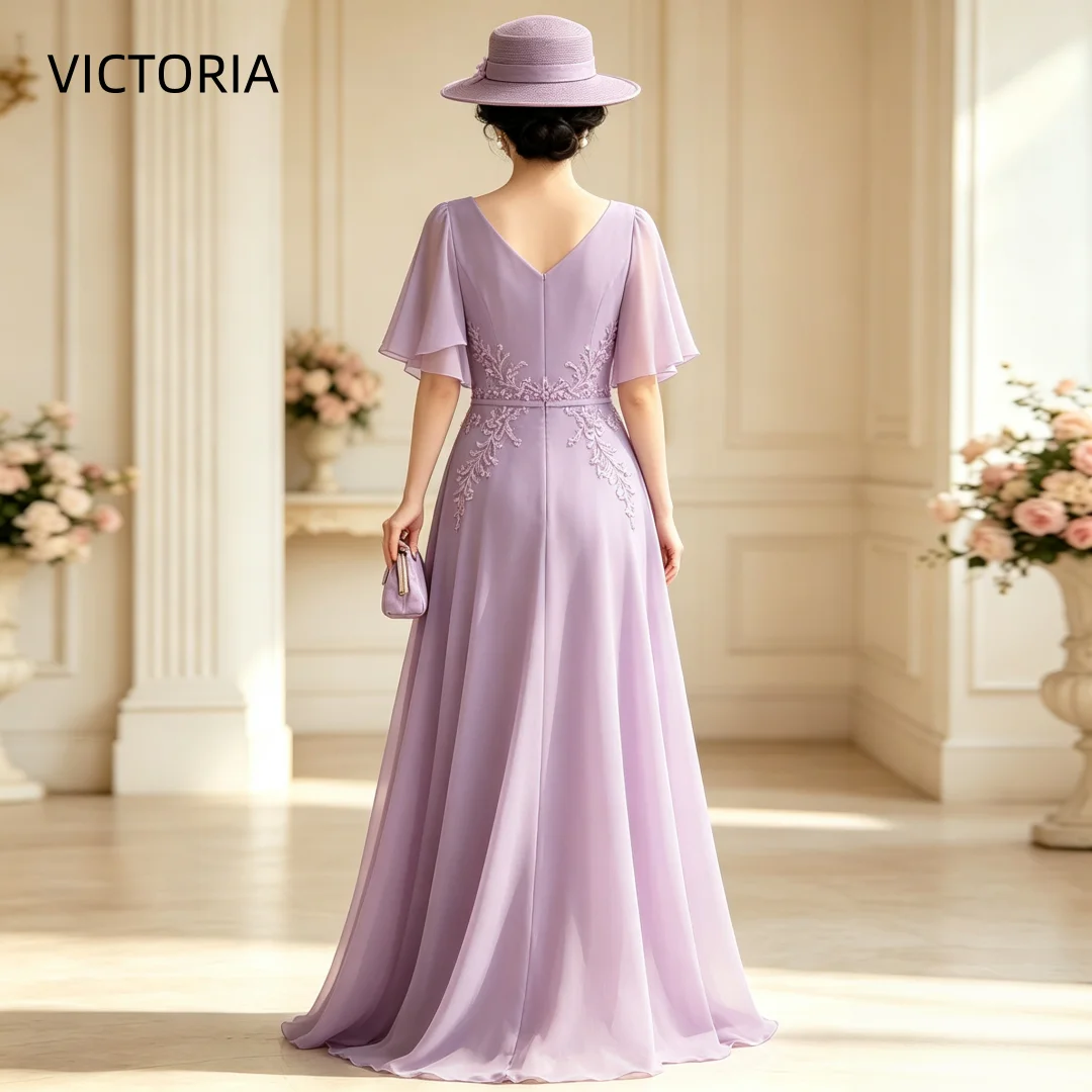 VICTORIA Elegant Lavender  Mother Of The Bride Dresses A-line V-Neck Elegant Evening Dresses Layered Wedding Guest Dress Custom