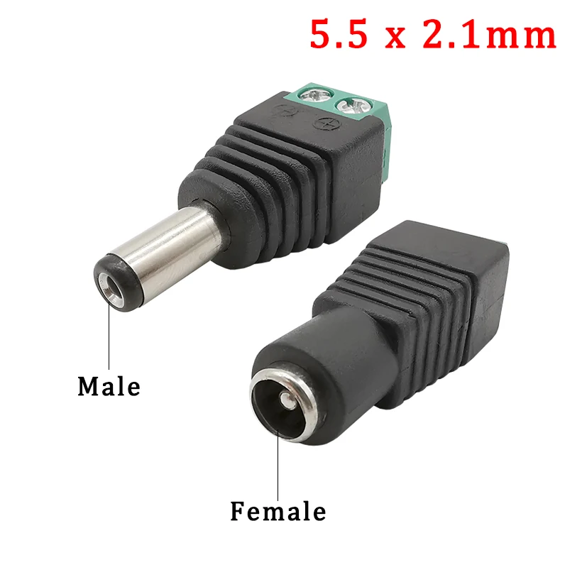 10Pcs 5.5mm x 2.1mm DC Power Plug Connector Female Male DC Power Jack Plug Adapter for LED Strip CCTV Camera Light Connection