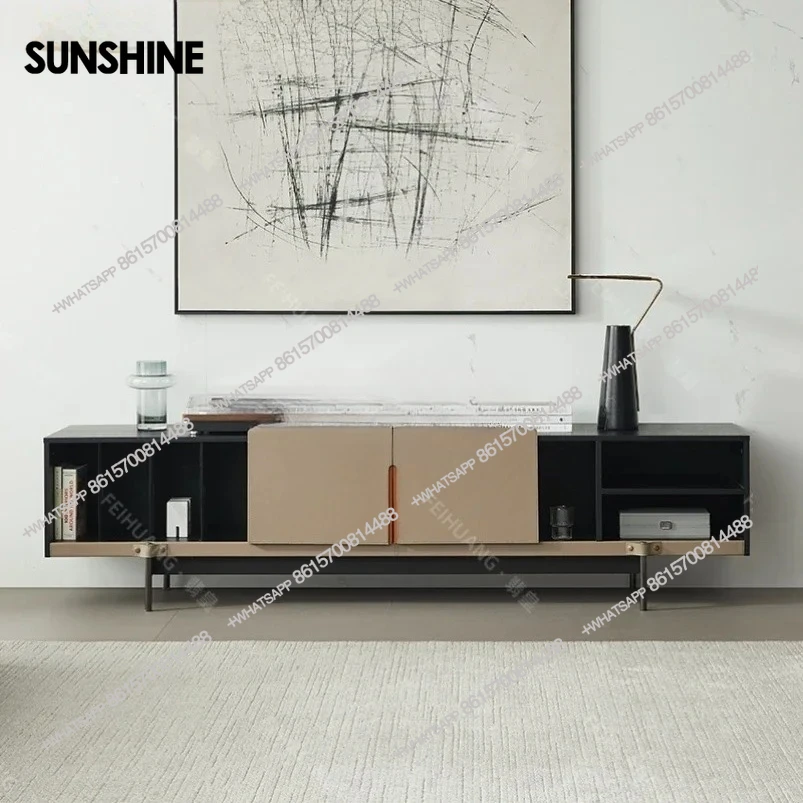 

Итальянский минималистичный шкаф для телевизора, седло для гостиной, кожаный светильник, роскошный напольный шкаф, подставка для телевизора из цельного дерева