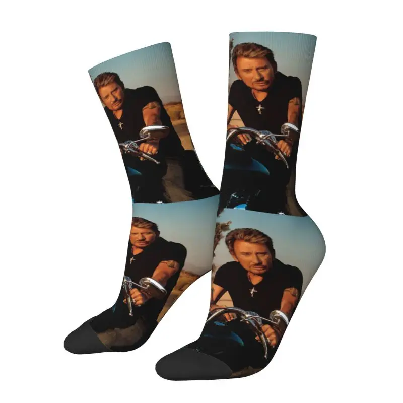 Motorcycle Johnny Hallyday Men Women Crew Socks Unisex Cool French Rock Singer Spring Summer Autumn Winter Dress Socks