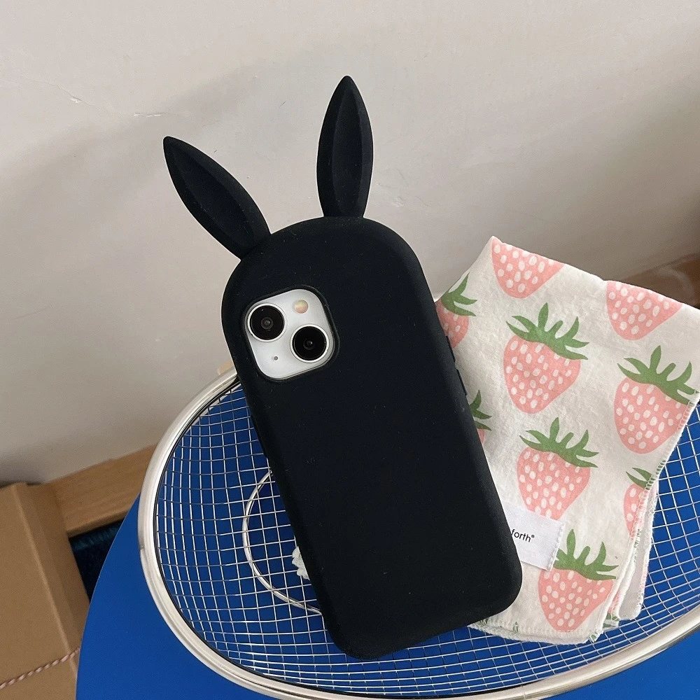 Liquid Silicone Rabbit Ears Phone Case For iPhone 17 16 15 14 13 12 Pro Max  Plus Silky Touch Shockproof Protective Soft Cover - AliExpress